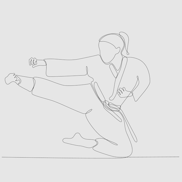 Dibujo de línea continua de artes marciales femeninas