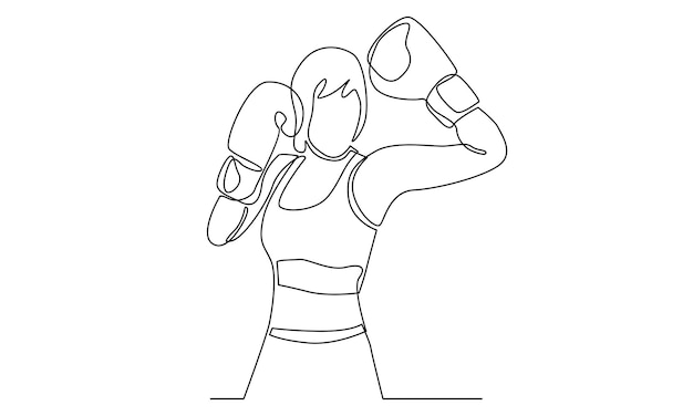 Dibujo de línea continua de atleta de boxeo femenino