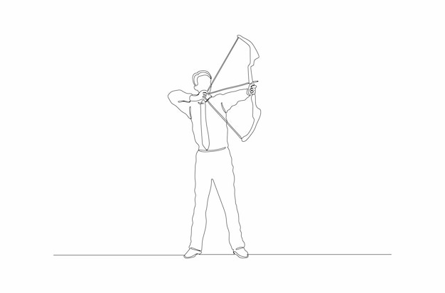 Dibujo de línea continua para atleta de tiro con arco o ilustración de vector de deporte de tiro con arco vector premium