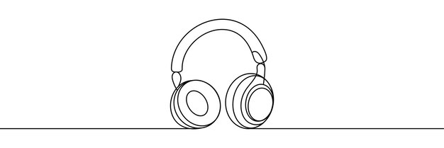 Un dibujo de línea continua de auriculares aislado vector