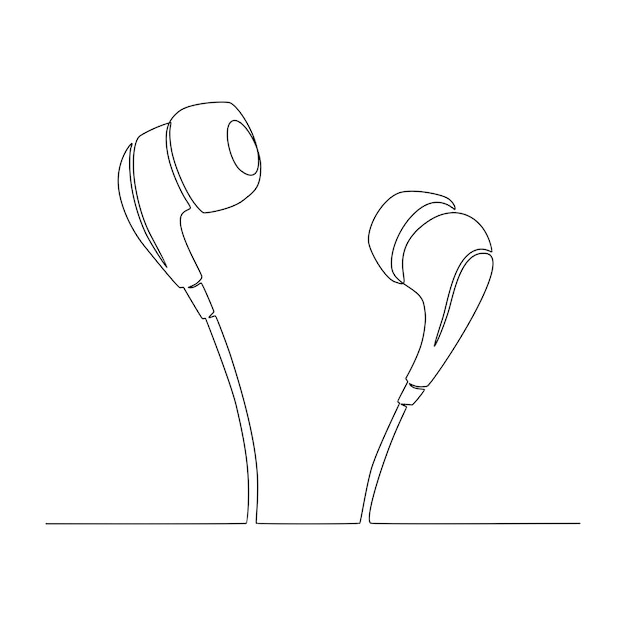 dibujo de línea continua de auriculares y notas musicales concepto de vector de música electrónica