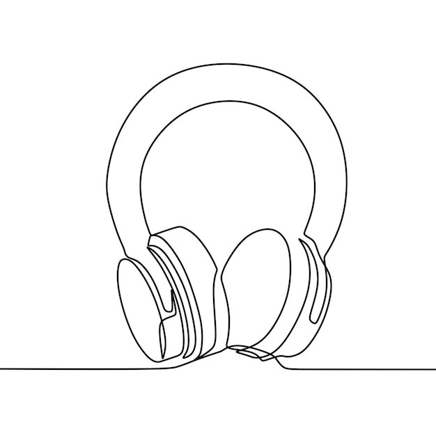 Vector dibujo de línea continua en auriculares