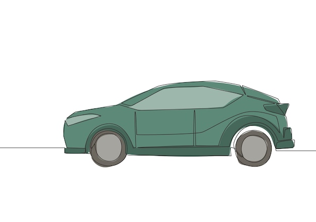 Dibujo de línea continua de un automóvil pequeño y simple con portón trasero Concepto de transporte de vehículos de ciudad urbana