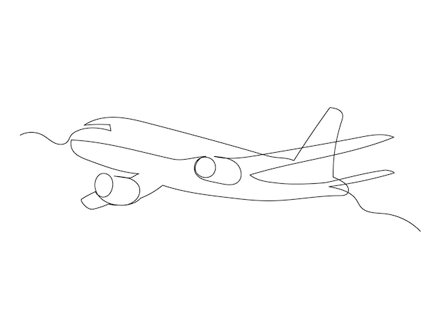 Dibujo de línea continua de un avión Arte minimalista