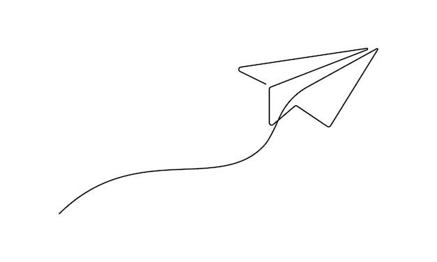 Un dibujo de línea continua del avión de papel moviéndose hacia arriba. Símbolo de avión en estilo simple doodle. Ilustración de vector de trazo editable