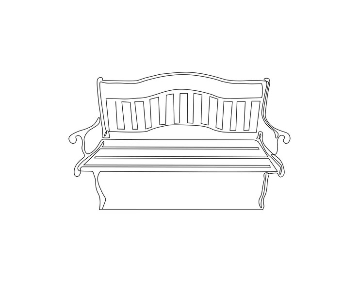 Vector dibujo de línea continua de banco en el parque una línea de banco banco parque arte de línea continua contorno editable