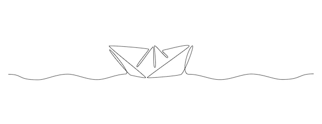 Un dibujo de línea continua de barco de papel Concepto de barco Origami para el éxito Liderazgo de negocios en estilo lineal simple Diseño de trazo editable para banner web y tarjeta Ilustración vectorial de Doodle