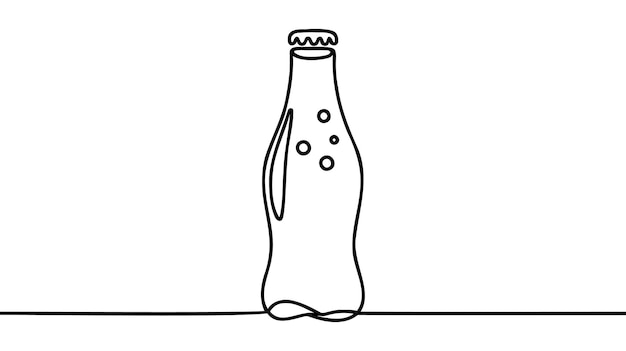Dibujo en línea continua de una bebida gaseosa estilizada en la etiqueta del logotipo de la botella de vidrio Concepto de tienda de bebidas de emblema