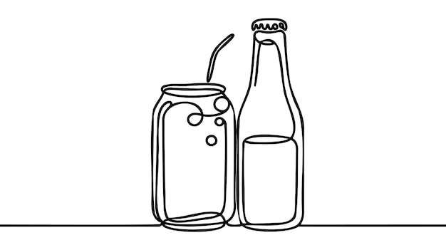 Dibujo en línea continua de una bebida gaseosa estilizada en la etiqueta del logotipo de la botella de vidrio Concepto de tienda de bebidas de emblema
