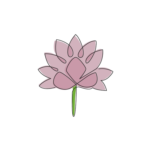 Un dibujo de línea continua de belleza, loto fresco, cartel imprimible, flor decorativa de nenúfar
