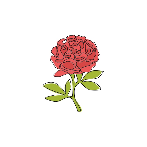 Un dibujo de línea continua de la belleza de la planta herbácea Imprimible flor de peonía para tarjeta de boda