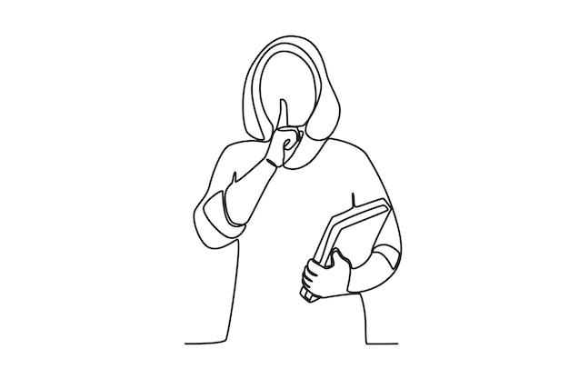 Un dibujo de línea continua de una bibliotecaria que les decía a los clientes que no armaran un escándalo.