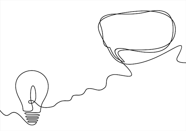 Un dibujo de línea continua de bocadillo con bombilla Idea creativa