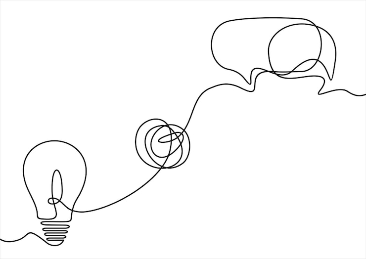 Vector un dibujo de línea continua de bocadillo con bombilla idea creativa