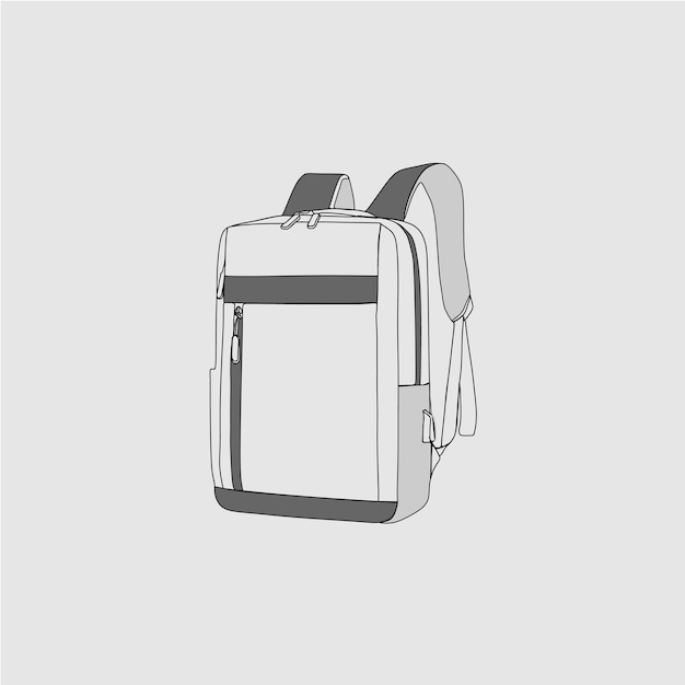 Dibujo de línea continua de boceto en blanco y negro de una mochila