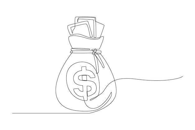 Dibujo de línea continua de bolsa de dinero