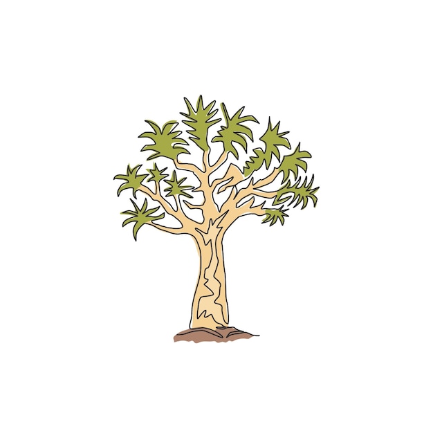 Un dibujo de línea continua del bosque de árboles de quiver Aloidendron dichotomum para el parque nacional