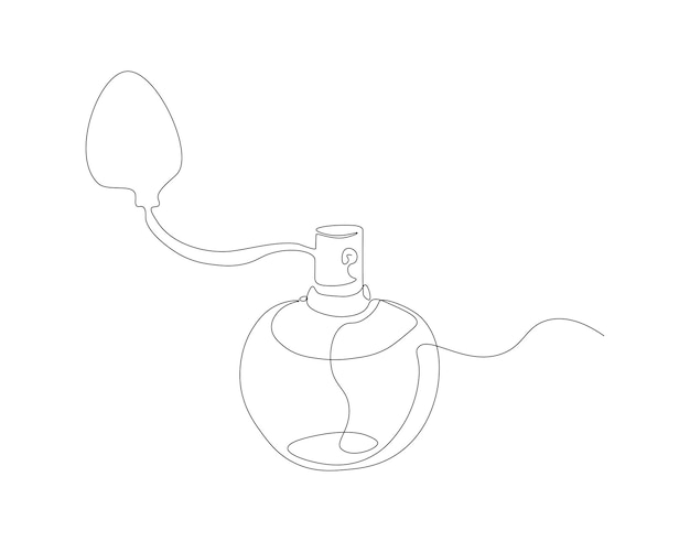 Vector dibujo de línea continua de la botella de perfume una línea de spray de perfume concepto de fragancia arte de línea continua contorno editable