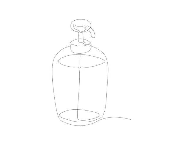 Dibujo de línea continua de la botella del recipiente de champú Una línea de champú con dispensador de bomba Concepto de gel líquido Arte de línea continua Contorno editable