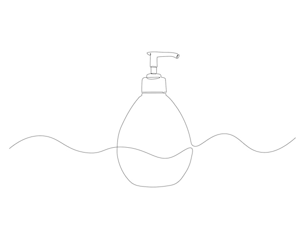 Dibujo de línea continua de la botella del recipiente de champú Una línea de champú con dispensador de bomba Concepto de gel líquido Arte de línea continua Contorno editable