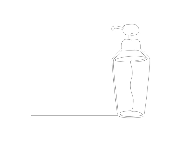 Dibujo de línea continua de la botella del recipiente de champú Una línea de champú con dispensador de bomba Concepto de gel líquido Arte de línea continua Contorno editable