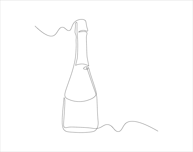 Dibujo de línea continua de una botella de vino Una línea de una botilla de vino Botella de vino Arte de línea continua Contorno editable