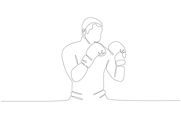 Dibujo de línea continua de un boxeador practicando ilustración vectorial vector premium