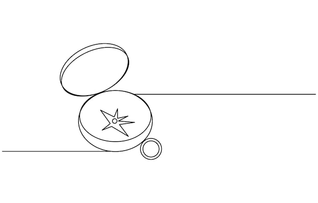 Un dibujo de línea continua de la brújula del viajero Antiguo símbolo de navegación y aventura en lineal simple