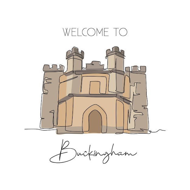 Un dibujo de línea continua Buckingham Old Gaol hito Antiguo palacio en Buckingham Inglaterra Vacaciones vacaciones casa decoración de la pared cartel impresión concepto moderno dibujo de una sola línea diseño vector ilustración