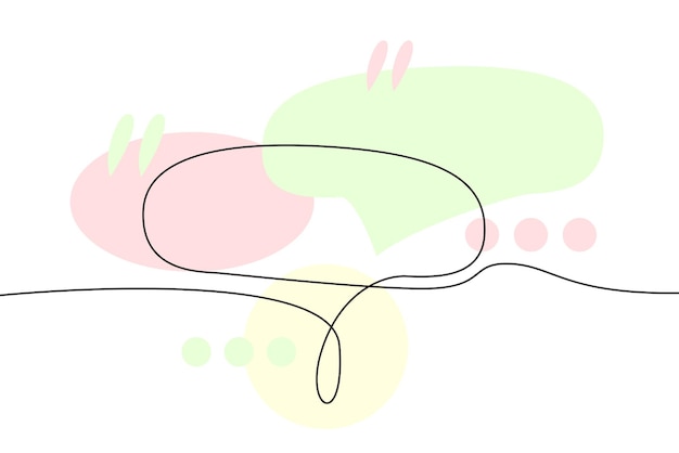 Dibujo de línea continua de burbujas de voz con formas de color Plantilla lineal aislada negra Diseño de concepto de Comic Doodle Borde simple de contorno para chat de diálogo de sitios web de redes sociales Ilustración vectorial