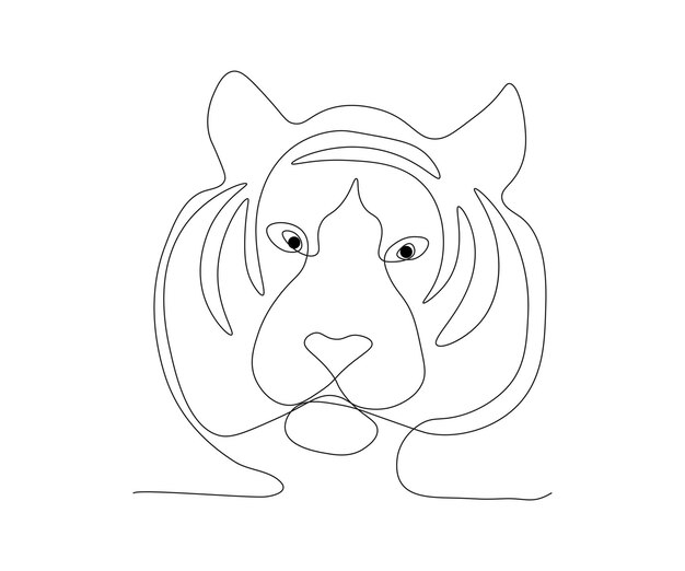 Dibujo de una línea continua de cabeza de tigre abstracta
