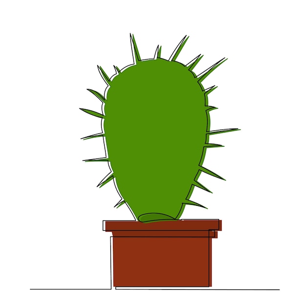 Vector dibujo de línea continua de cactus verde aislado vectorial