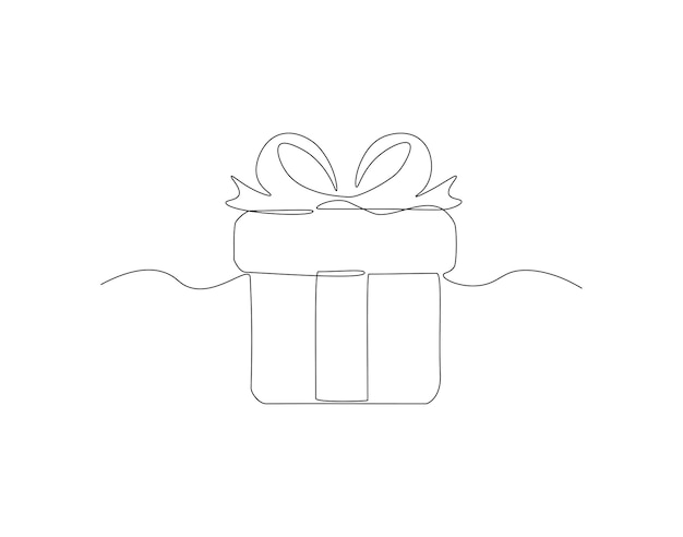 Dibujo de línea continua de la caja de regalos con cinta y arco Una línea de la caixa de regalos Caja de regalo Arte de línea continua Contorno editable