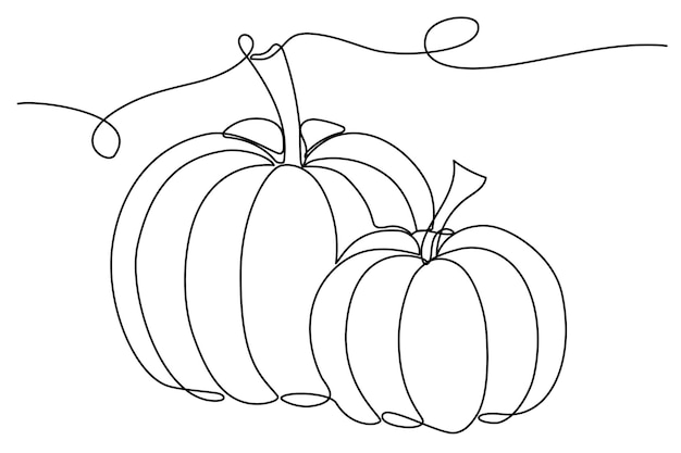 Dibujo de línea continua de calabazas de contorno de moda