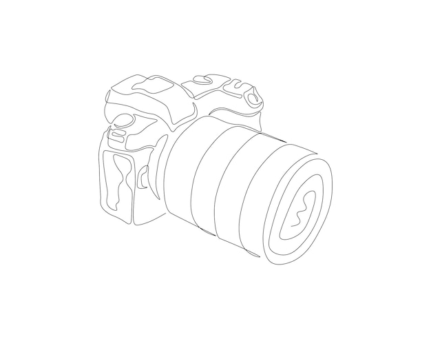 Dibujo de línea continua de una cámara digital Una línea de una cámara DSLR Concepto de equipo fotográfico Arte de línea continua Esbozo editable