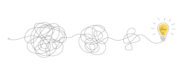 Un dibujo de línea continua de camino de caótico a bombilla Concepto de resolución de problemas y soluciones de negocio en estilo lineal simple Ilustración de vector de Doodle de trazo editable