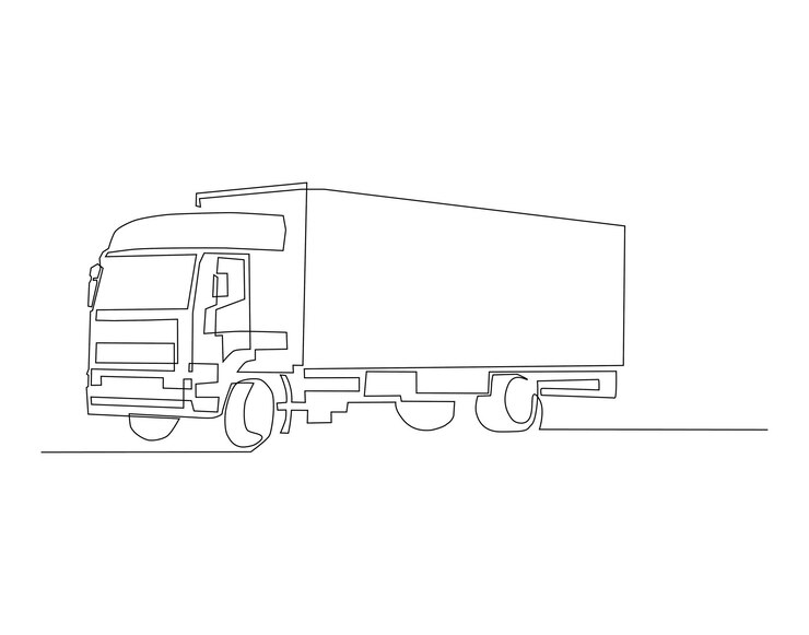 Vector dibujo de línea continua de camión de carga una línea de contenedores camión camión arte de línea continua contorno editable