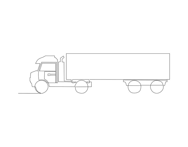 Vector dibujo de línea continua de camión de carga una línea de contenedores camión camión arte de línea continua contorno editable