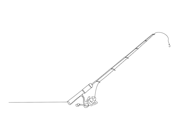 Vector dibujo de línea continua de la caña de pesca una línea de equipo de pesca caña de pesca arte de línea continua contorno editable