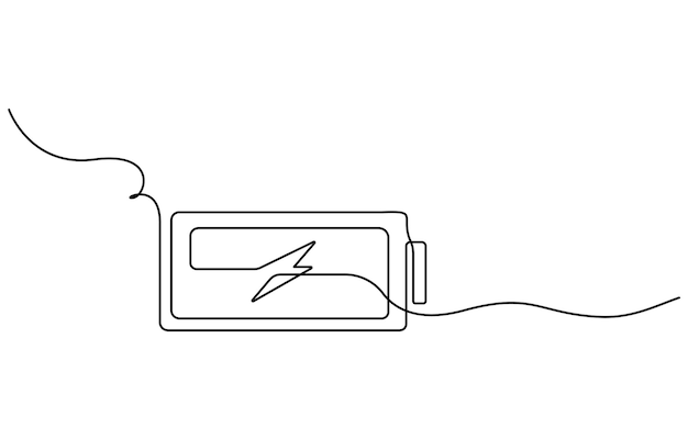 Un dibujo de línea continua de carga de la batería Símbolo del rayo y tipo de energía eléctrica