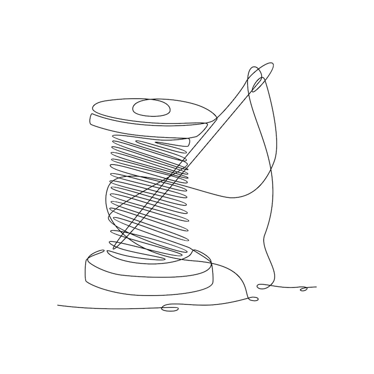 Vector dibujo de línea continua de carrete de hilo con ilustración de vector de aguja