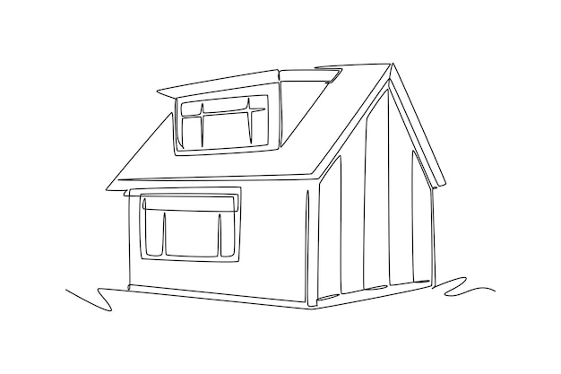 Un dibujo de línea continua de una casa linda o un concepto de edificio pequeño Ilustración vectorial de Doodle