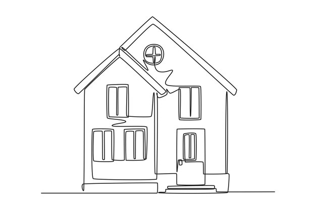 Un dibujo de línea continua de una casa linda o un concepto de edificio pequeño Ilustración vectorial de Doodle