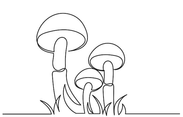 Dibujo de línea continua de ChampignonUna línea Champignon fondo vectorial Cosecha de otoño comestible