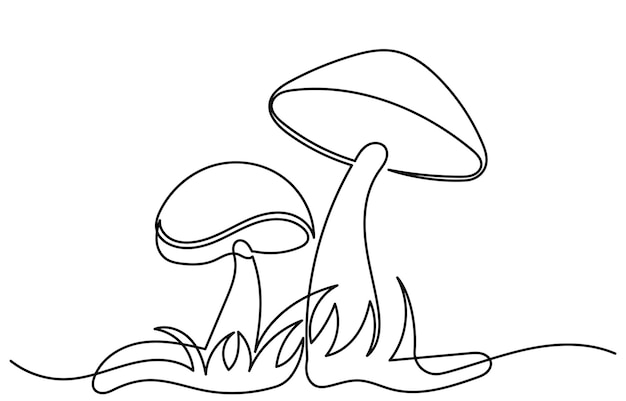 Dibujo de línea continua de ChampignonUna línea Champignon fondo vectorial Cosecha de otoño comestible