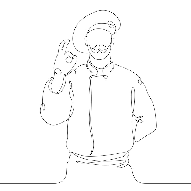 Dibujo de línea continua del chef cocinando comida gourmet preparando comida