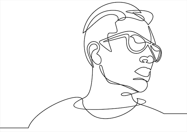 Dibujo de línea continua de chico en gafas icono de vector plano