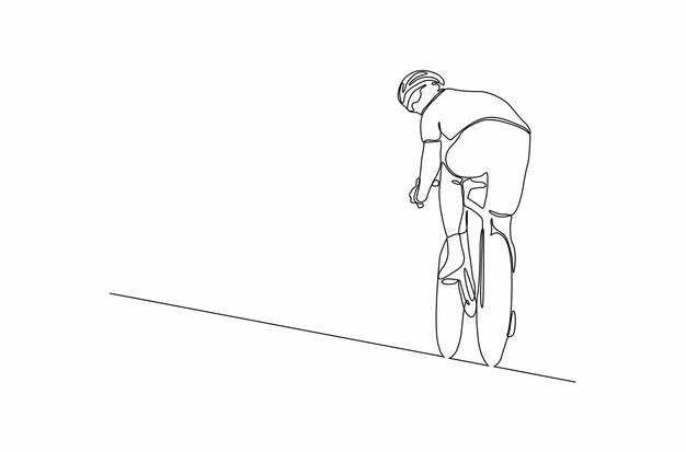 Dibujo de línea continua de ciclista montando bicicleta ilustración vectorial Vector Premium