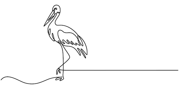 Dibujo de línea continua de la cigüeña Dibujo continuo de línea única de la cigúeña con texto Estroco aislado en