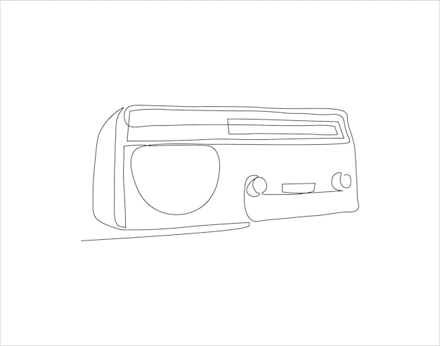 Dibujo de línea continua de cinta de radio analógica anticuada Una línea de cinta de Radio cinta de radio arte de línea continua contorno editable